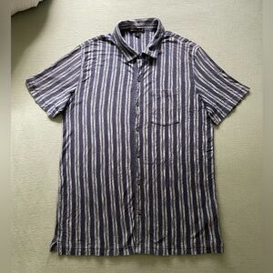 Banana Republic blue and white button-down striped polo shirt